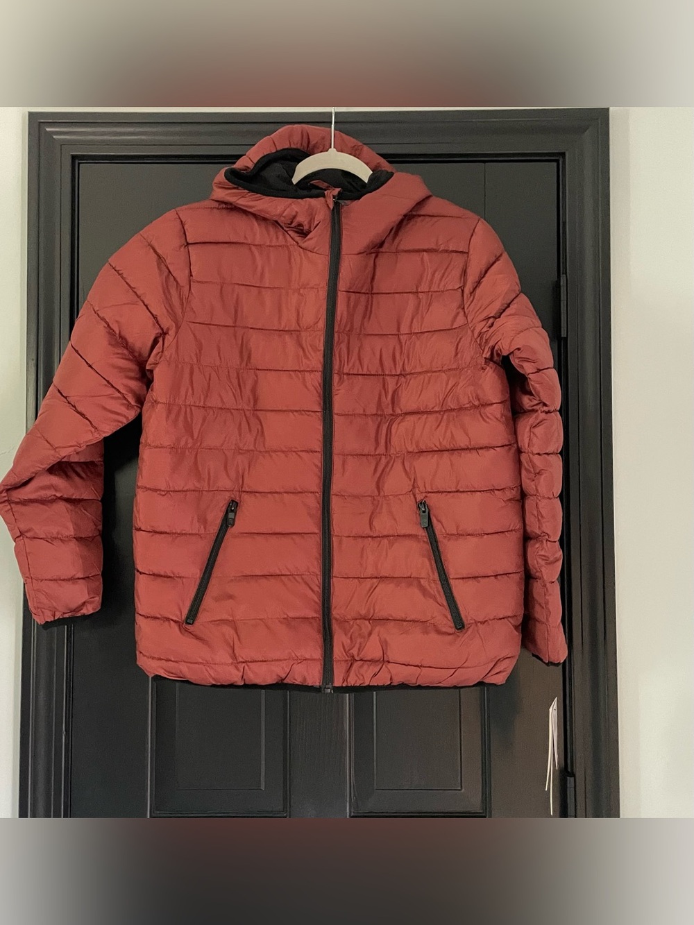 Perry Ellis Men's Rust Red Quilted Hooded Puffer Jacket
